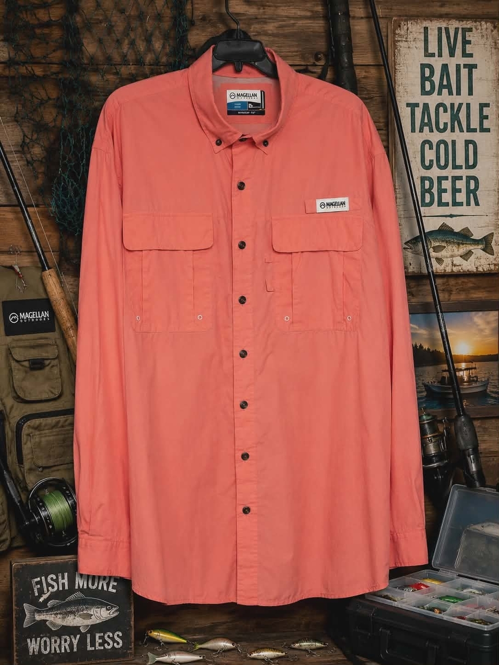 Magellan Outdoors Men’s Coral Fishing Shirt Size 2XL Vented Back Lightweight